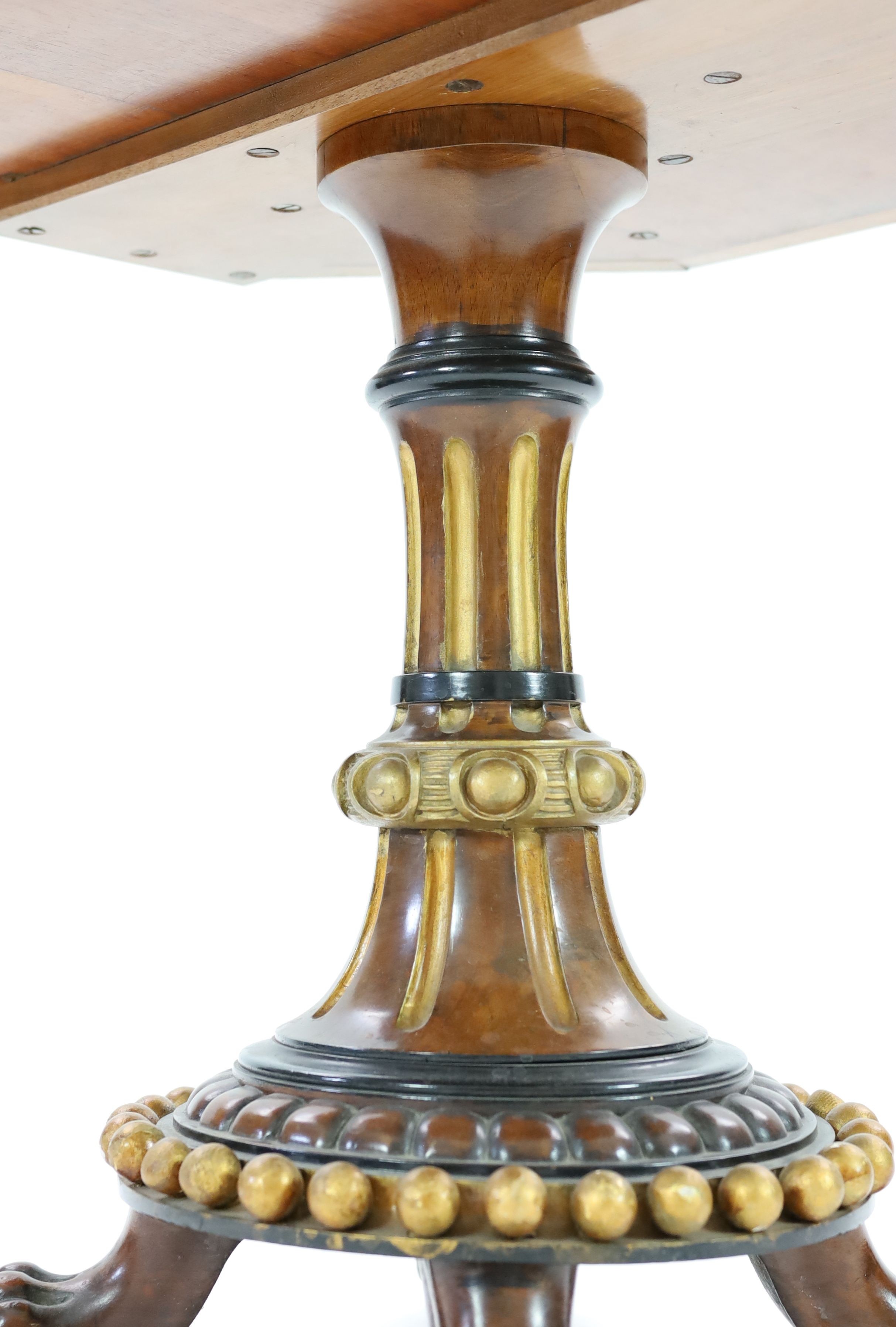 A Victorian parcel gilt carved mahogany and pietra dura centre table, W.69cm H.72cm